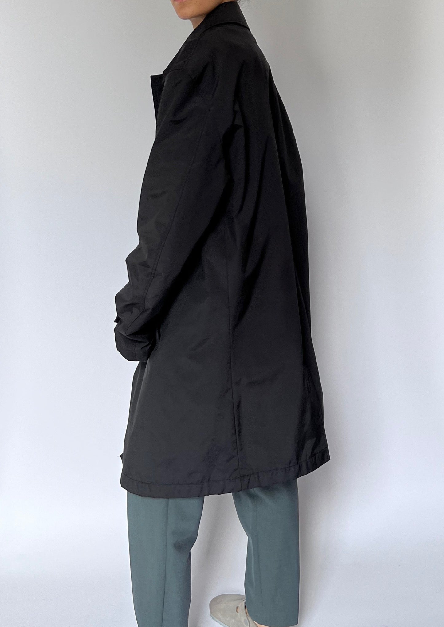 Black Quilted Lined Minimal Raincoat M/L