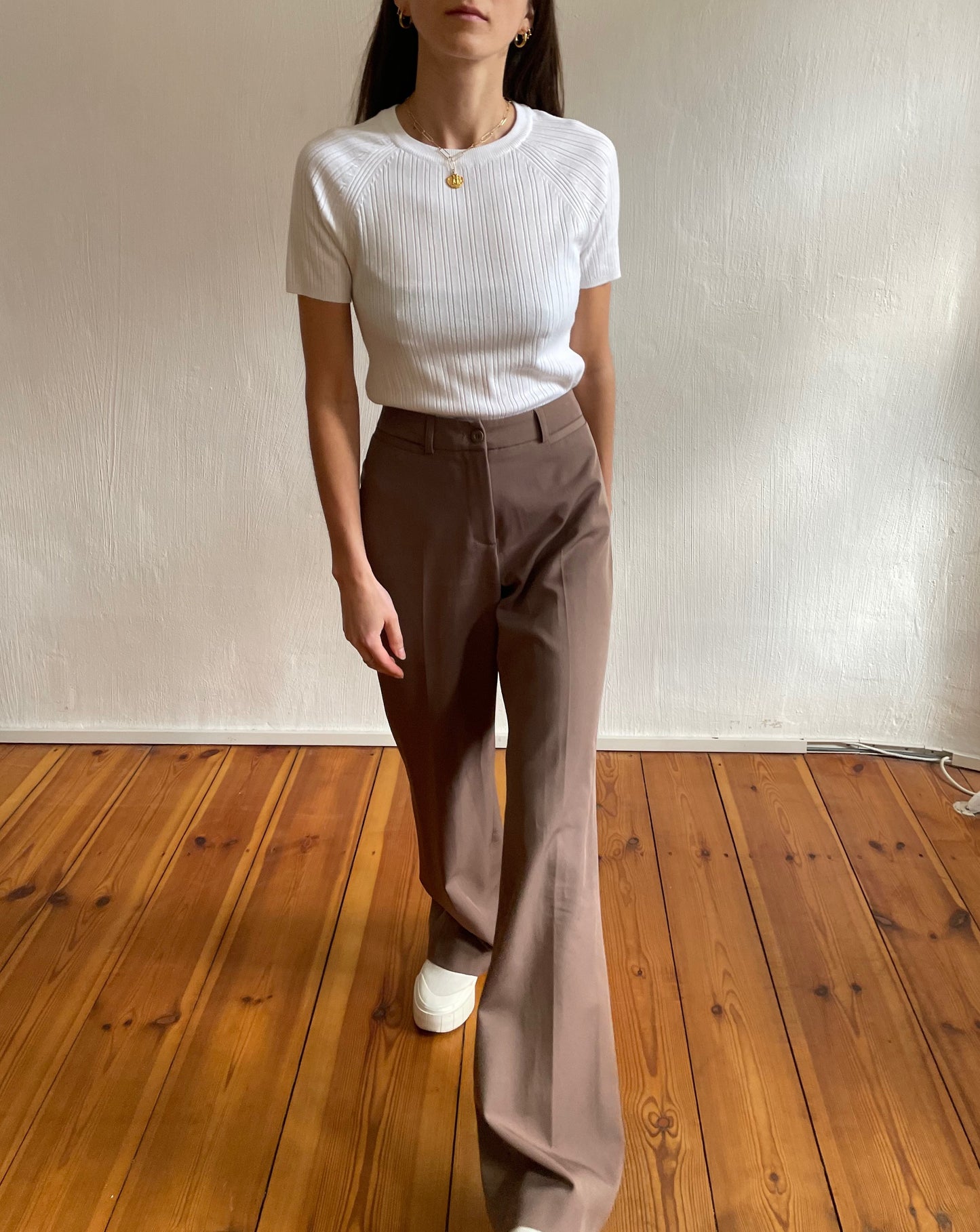 Neutral Mink Wide Leg Trousers Size S-M Waist 27.5"