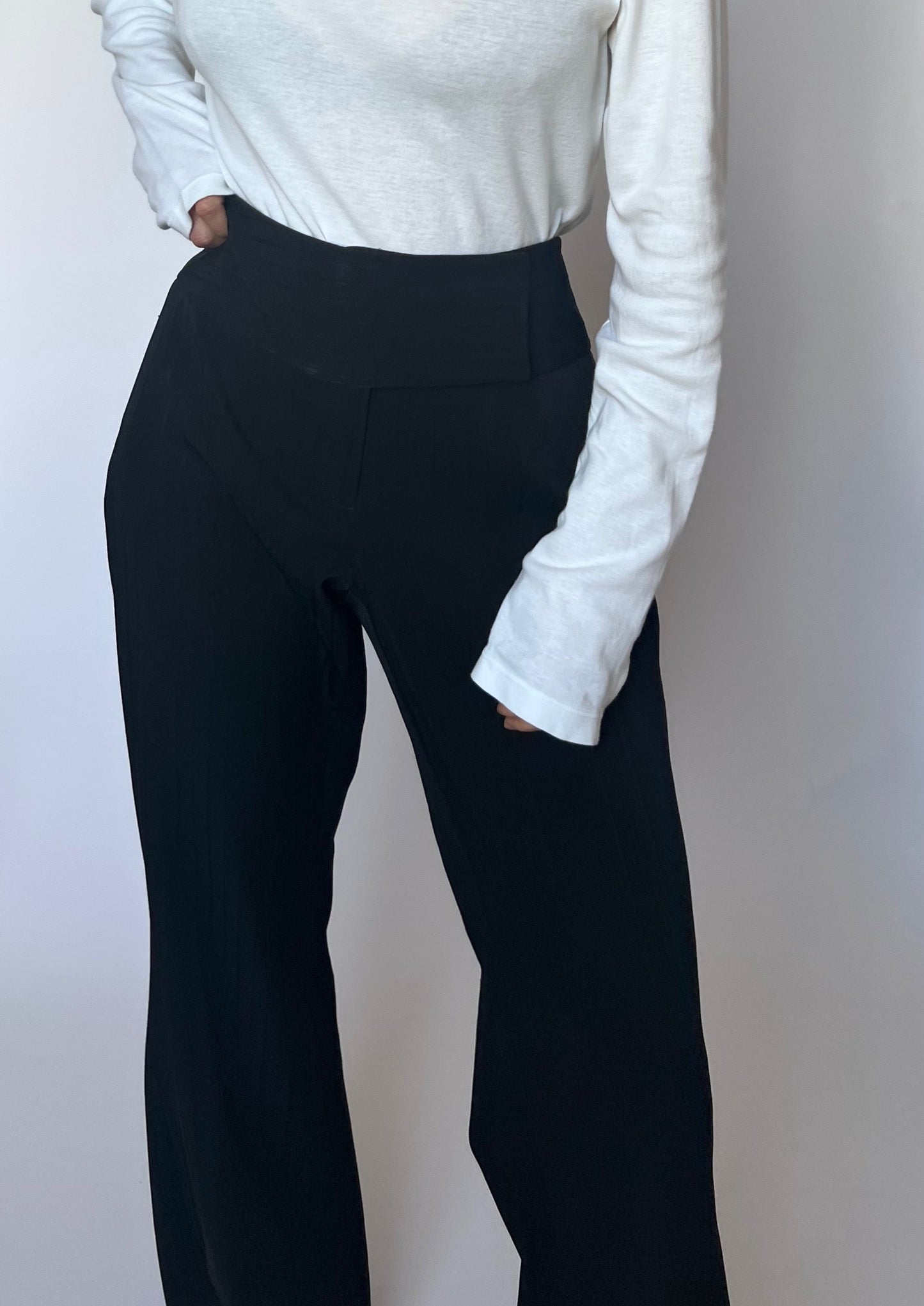 Self Stripe Black Wide Leg Trousers W'31" M