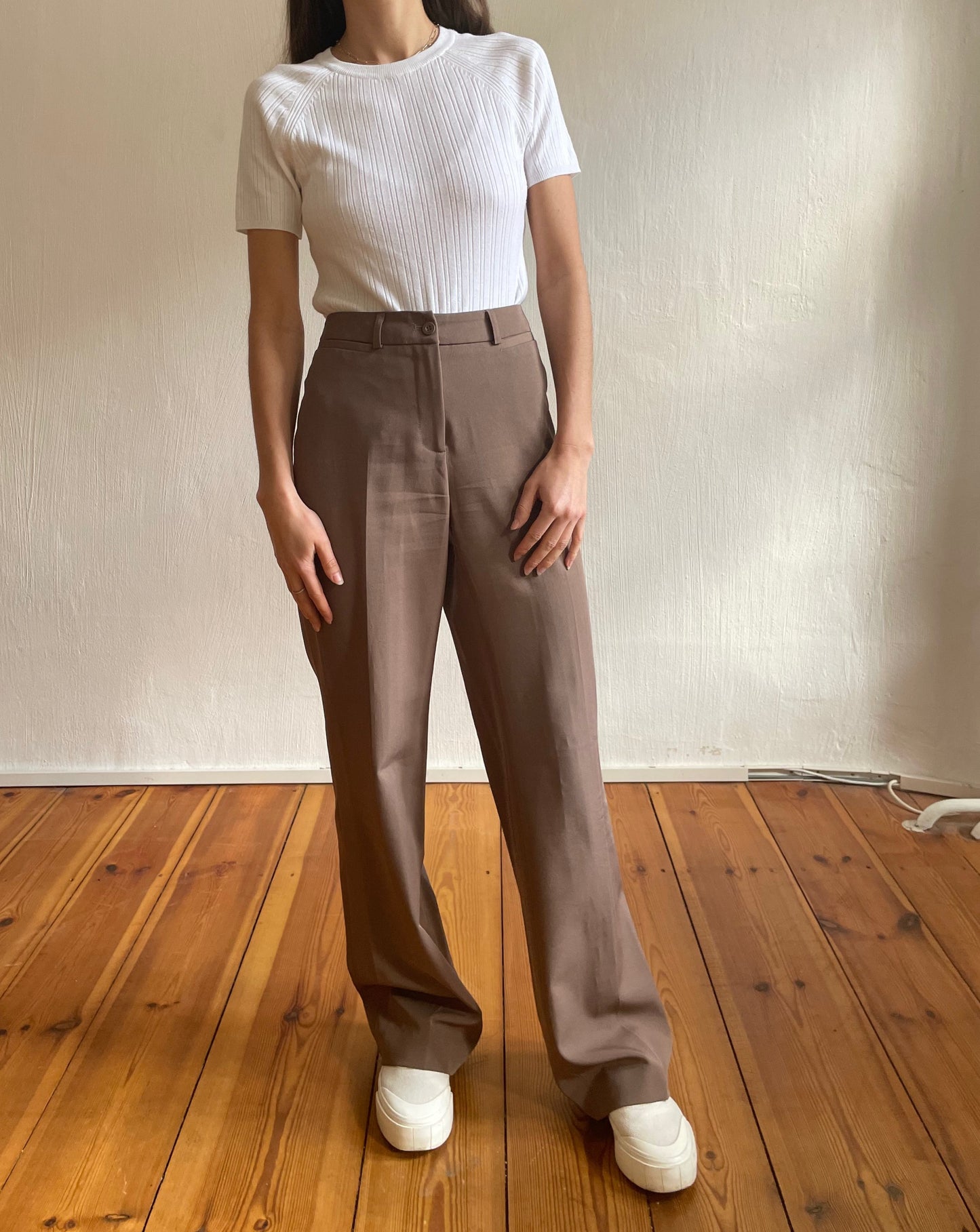 Neutral Mink Wide Leg Trousers Size S-M Waist 27.5"