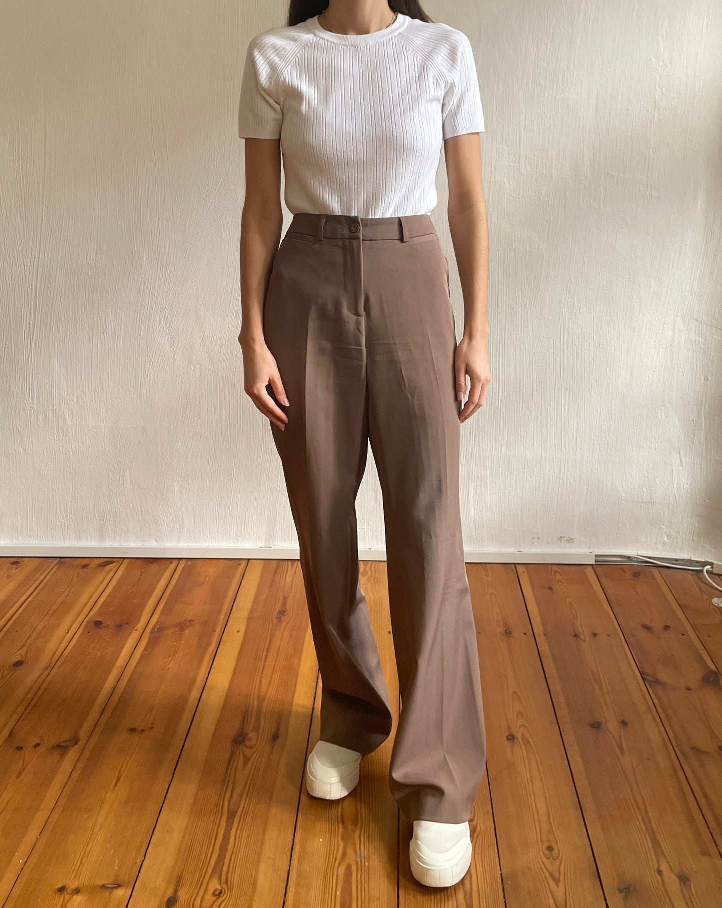 Neutral Mink Wide Leg Trousers Size S-M Waist 27.5"