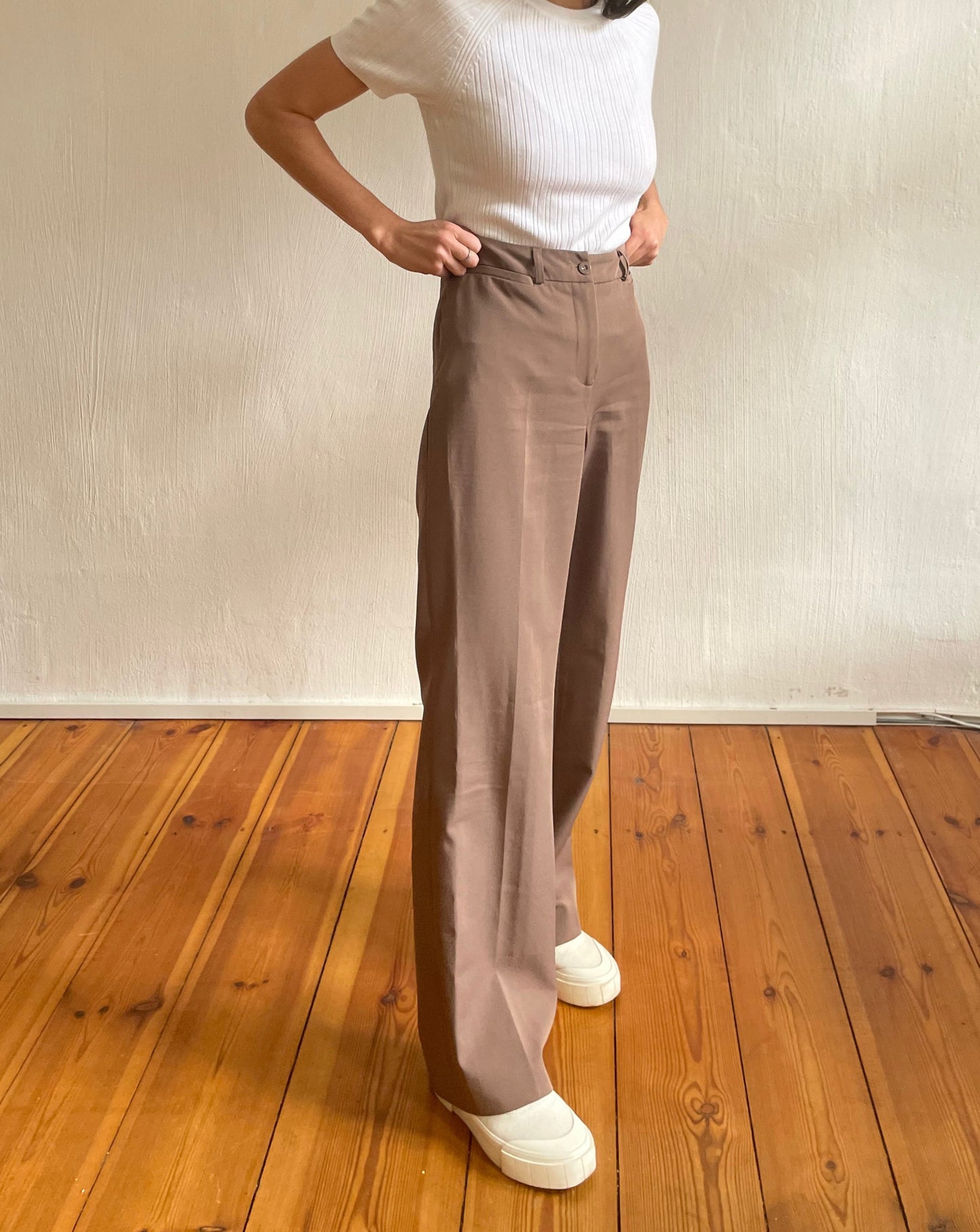 Neutral Mink Wide Leg Trousers Size S-M Waist 27.5"