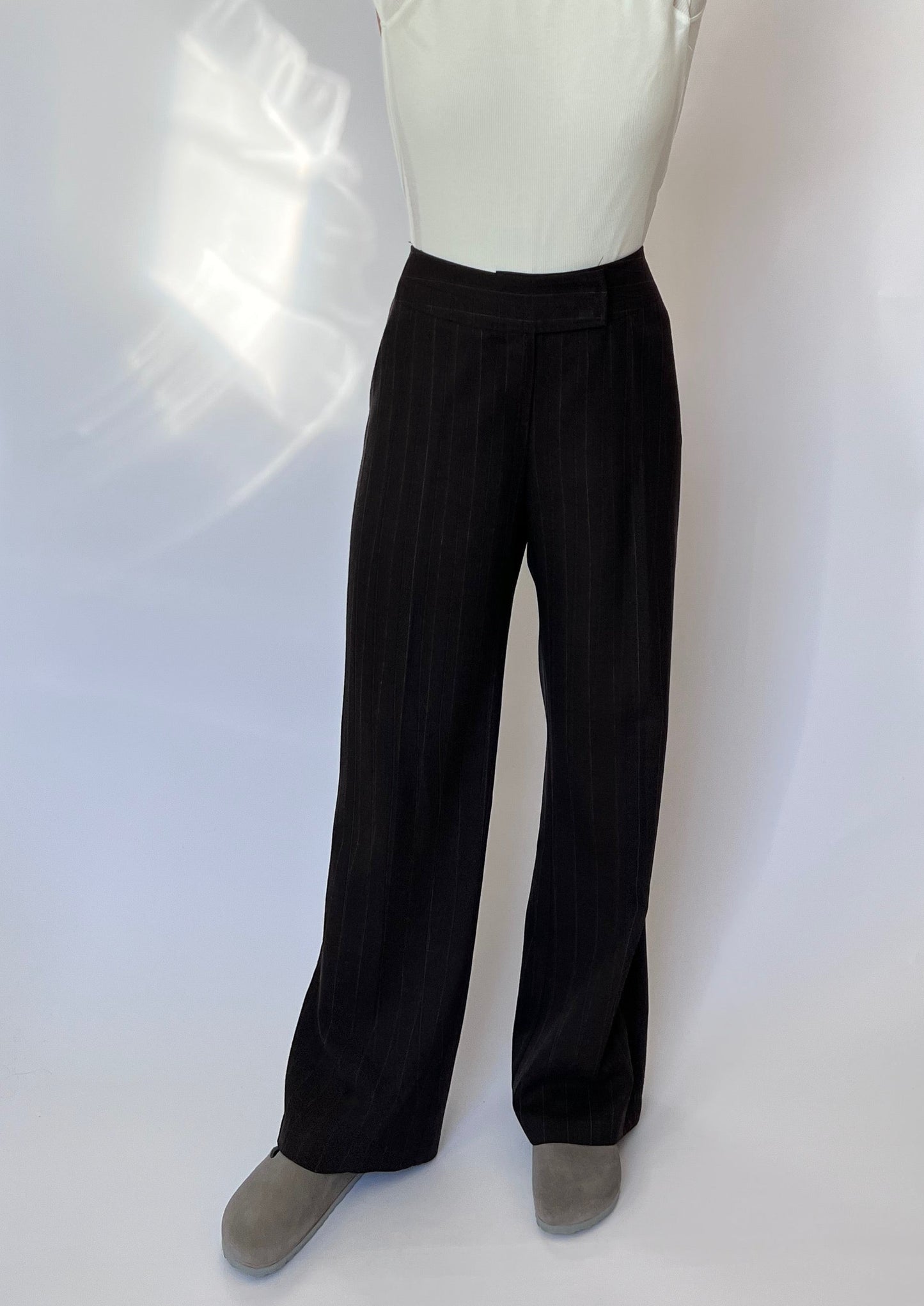 90s Brown Wide Leg Striped Trousers W'31"