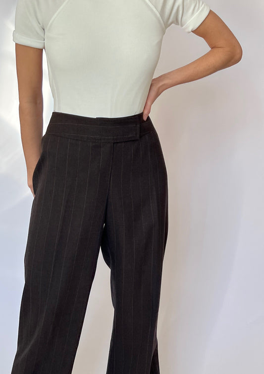 90s Brown Wide Leg Striped Trousers W'31"