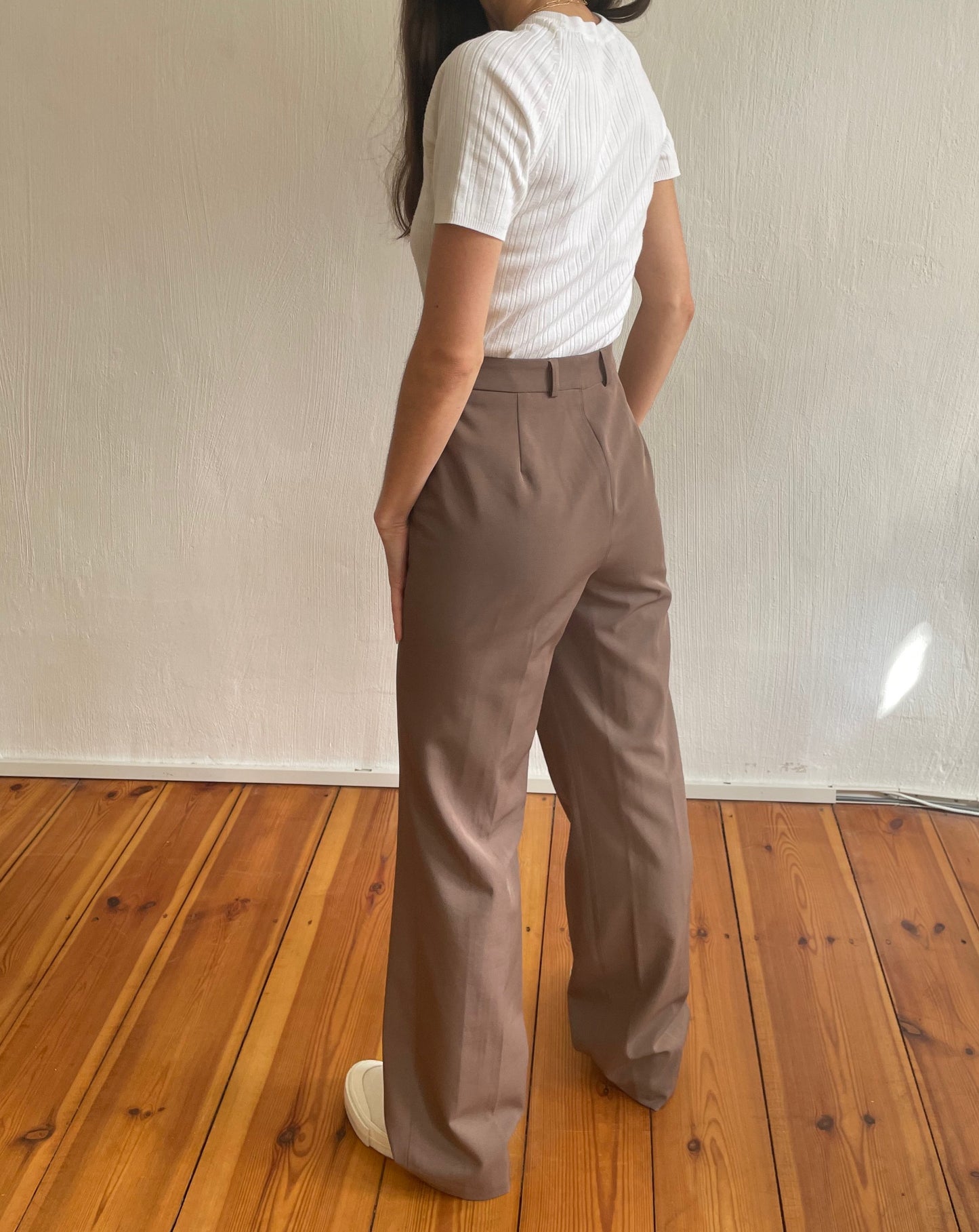 Neutral Mink Wide Leg Trousers Size S-M Waist 27.5"