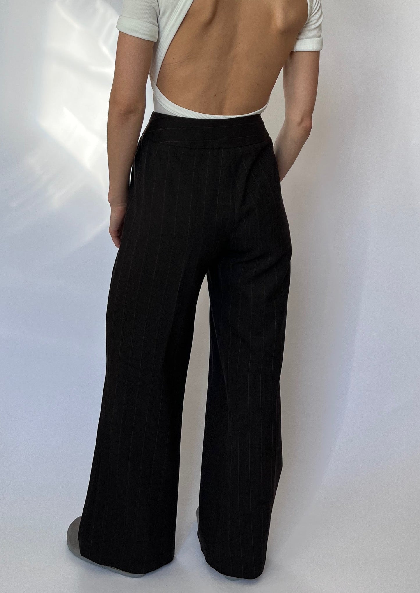 90s Brown Wide Leg Striped Trousers W'31"