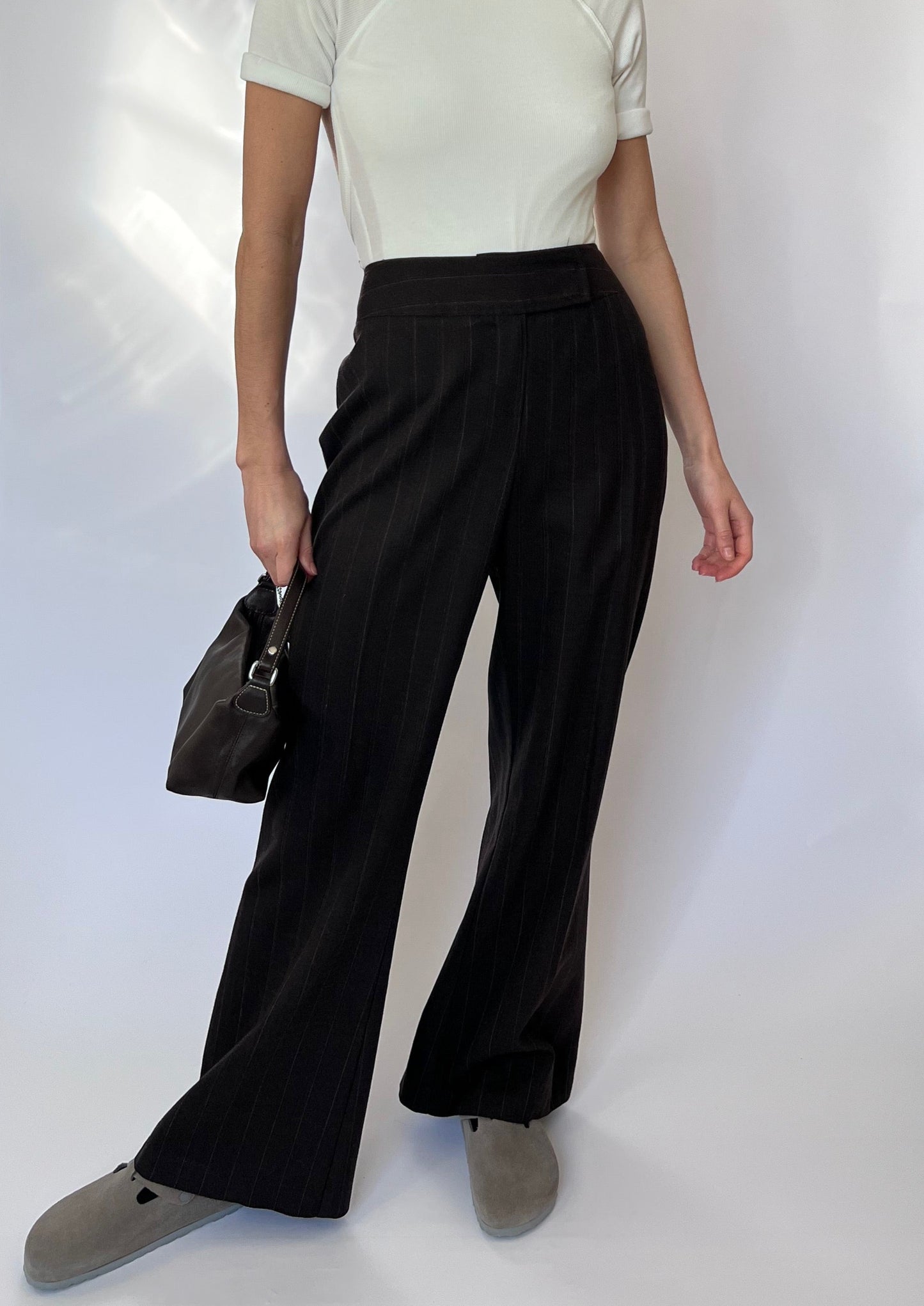 90s Brown Wide Leg Striped Trousers W'31"