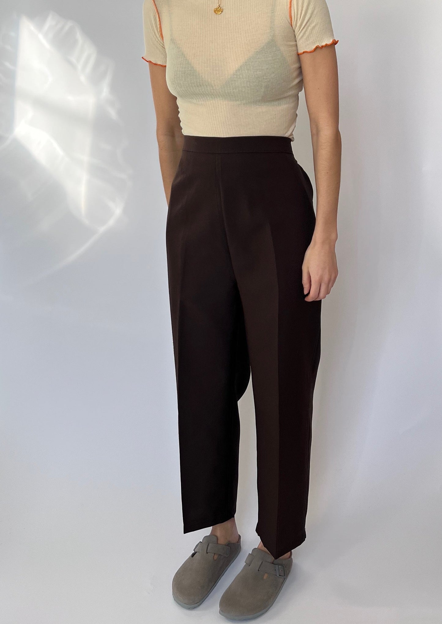 Brown Cropped Wide Leg Trousers W'33"