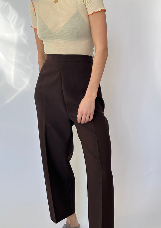 Brown Cropped Wide Leg Trousers W'33"