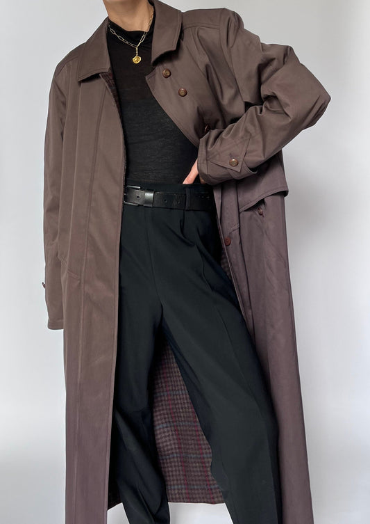 Vintage 1970s Chocolate Brown Lined Trench Coat M