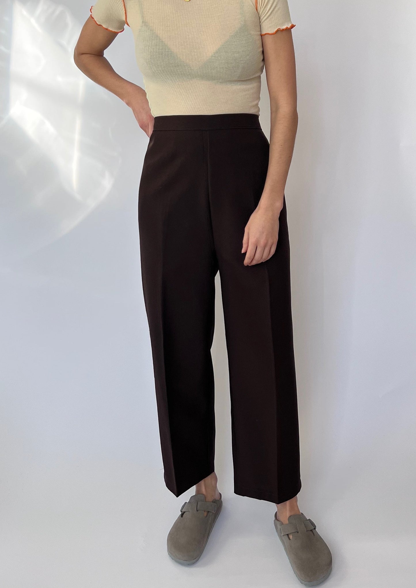 Brown Cropped Wide Leg Trousers W'33"