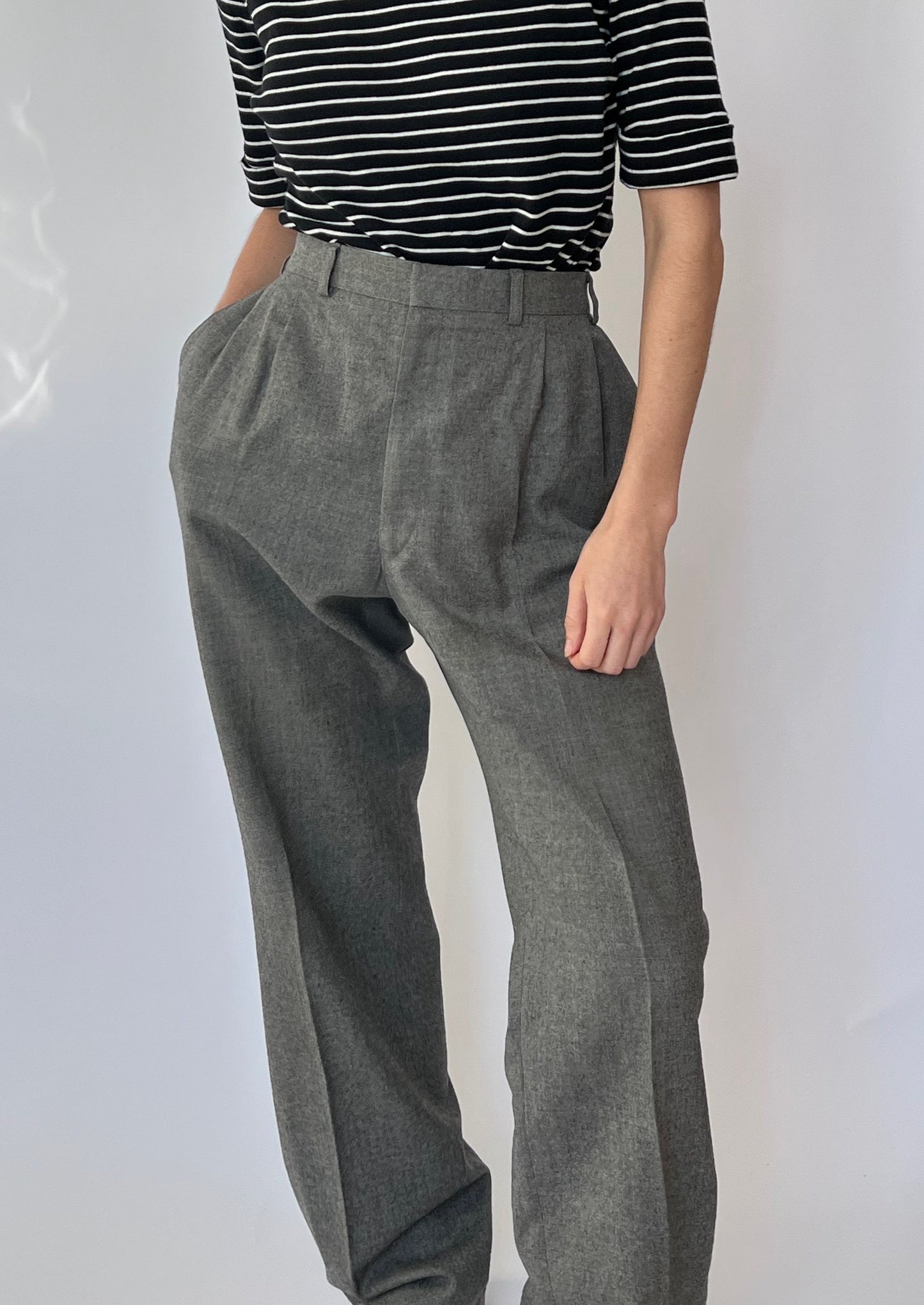 Wool Grey Wide Leg Trousers W'35" L