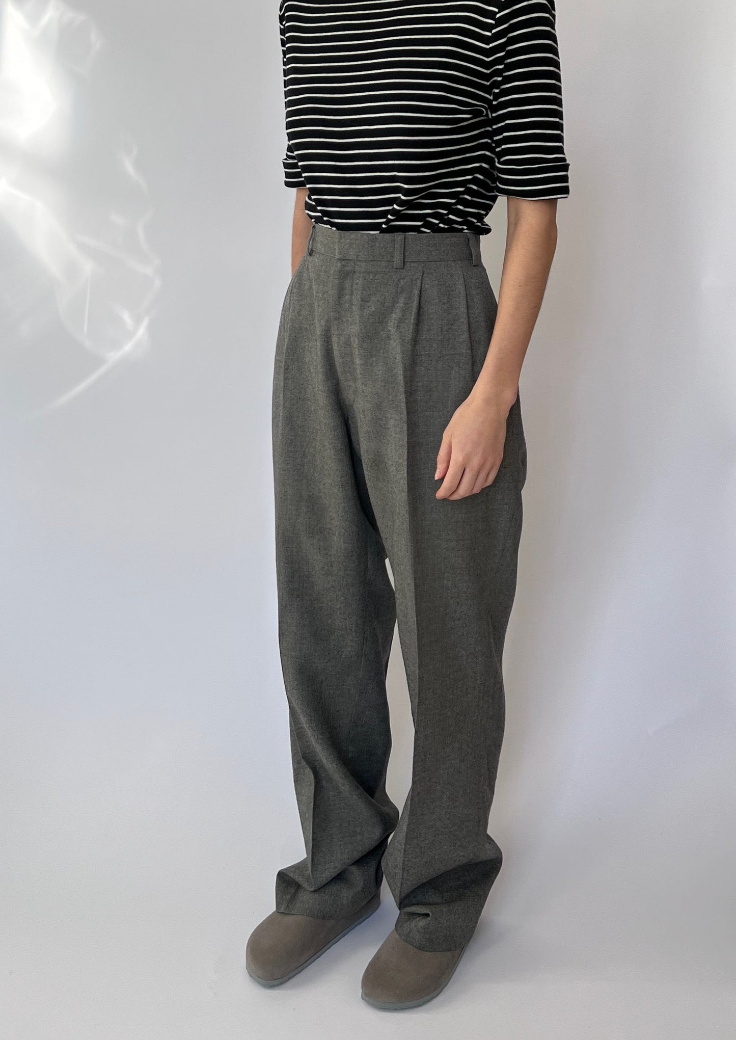 Wool Grey Wide Leg Trousers W'35" L