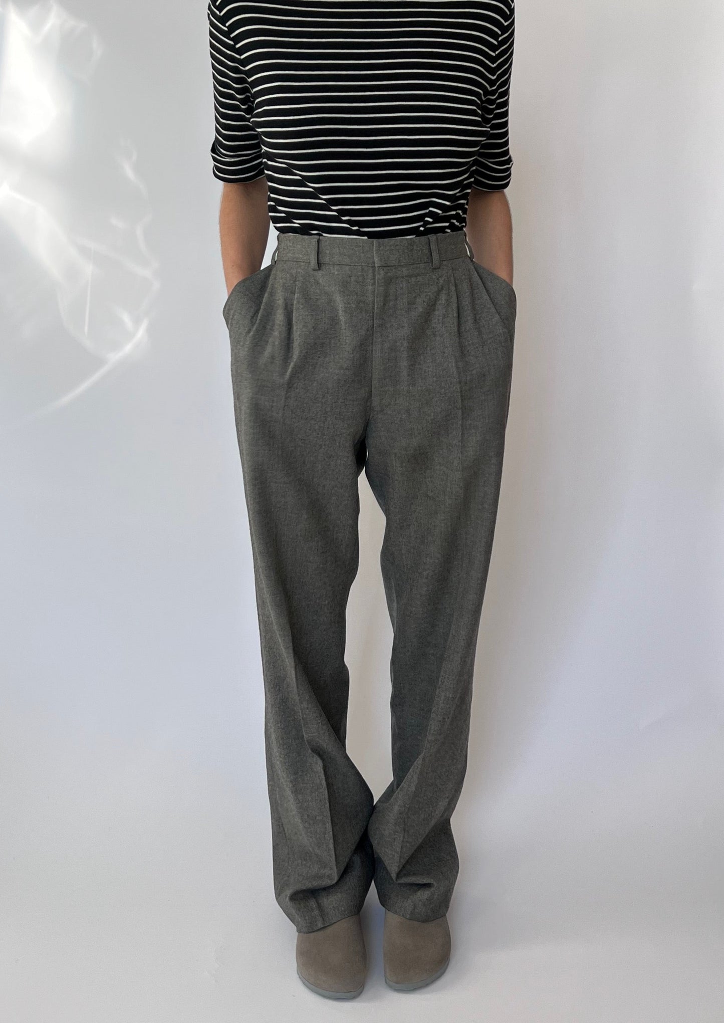 Wool Grey Wide Leg Trousers W'35" L