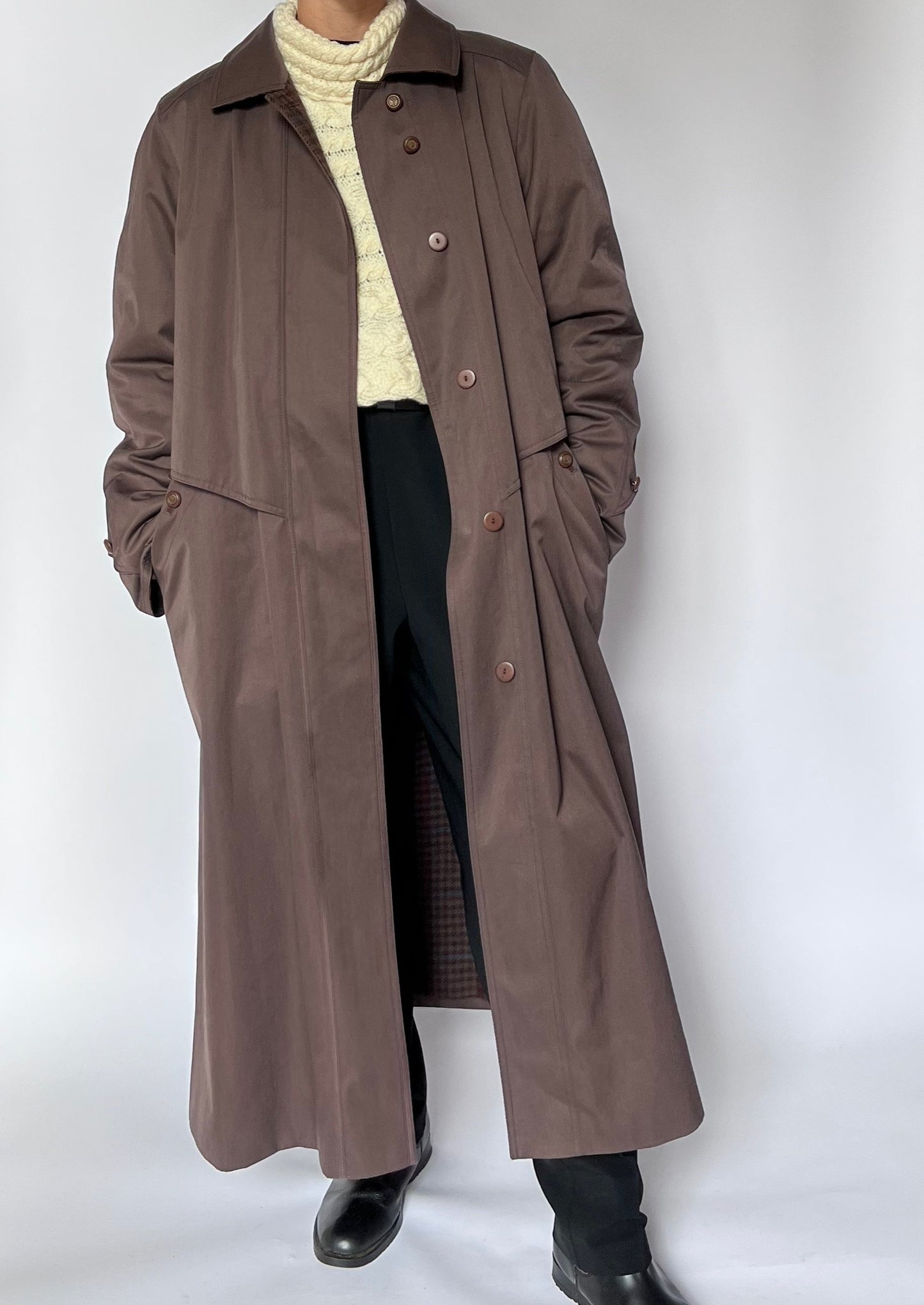 Vintage 1970s Chocolate Brown Lined Trench Coat M