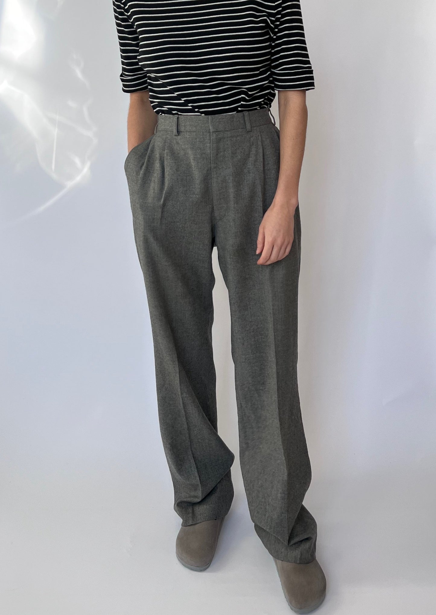 Wool Grey Wide Leg Trousers W'35" L