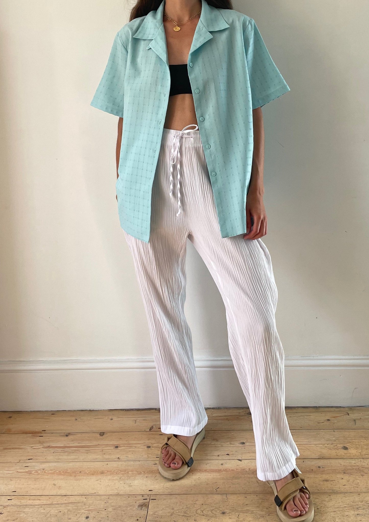 White Pleated Summer Trousers Size S-M