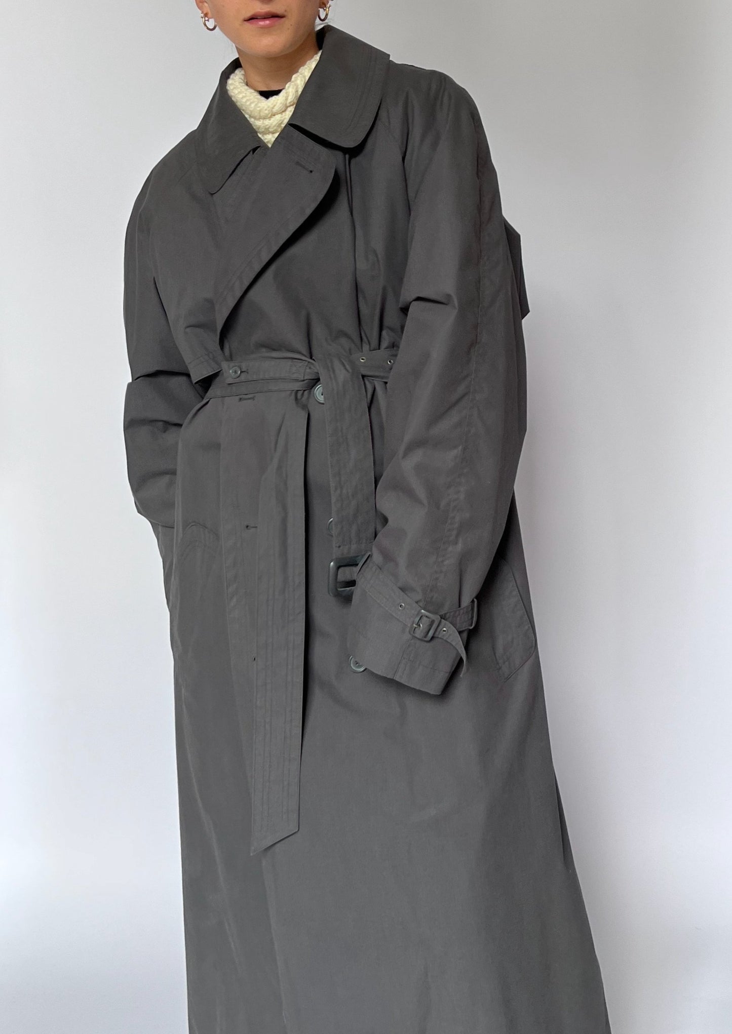 1990s Dark Grey Maxi Trench Coat S/M