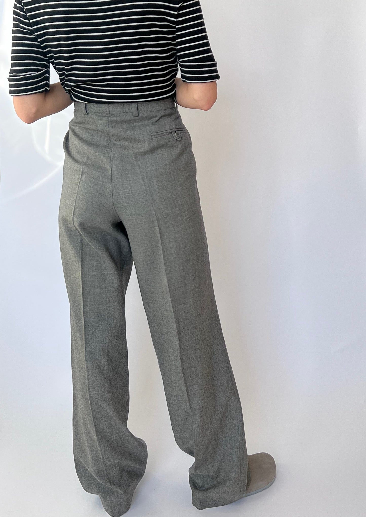 Wool Grey Wide Leg Trousers W'35" L