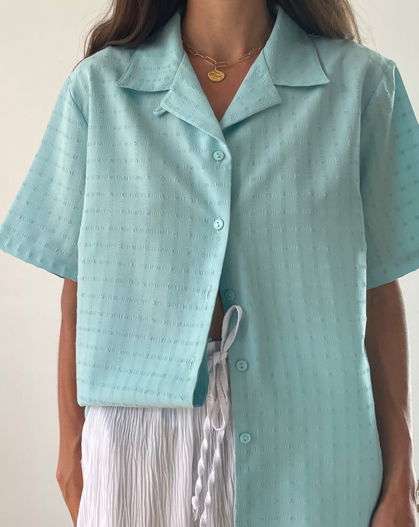 Vintage Blue Gingham Seersucker Shirt Size S-L