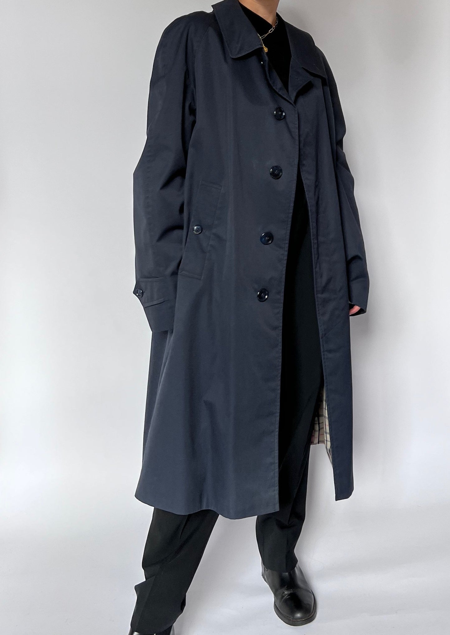 Vintage Structured Navy Trench Coat M/L