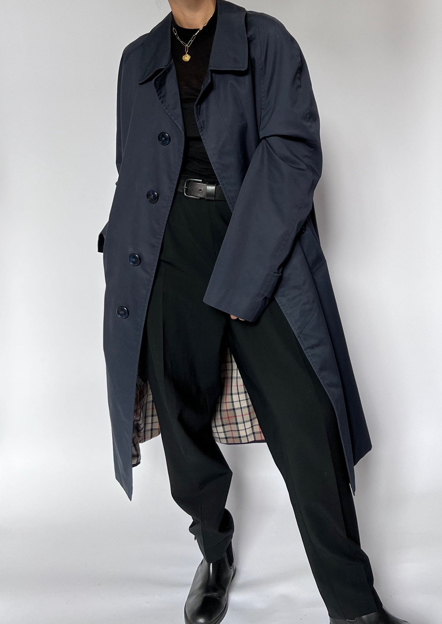 Vintage Structured Navy Trench Coat M/L