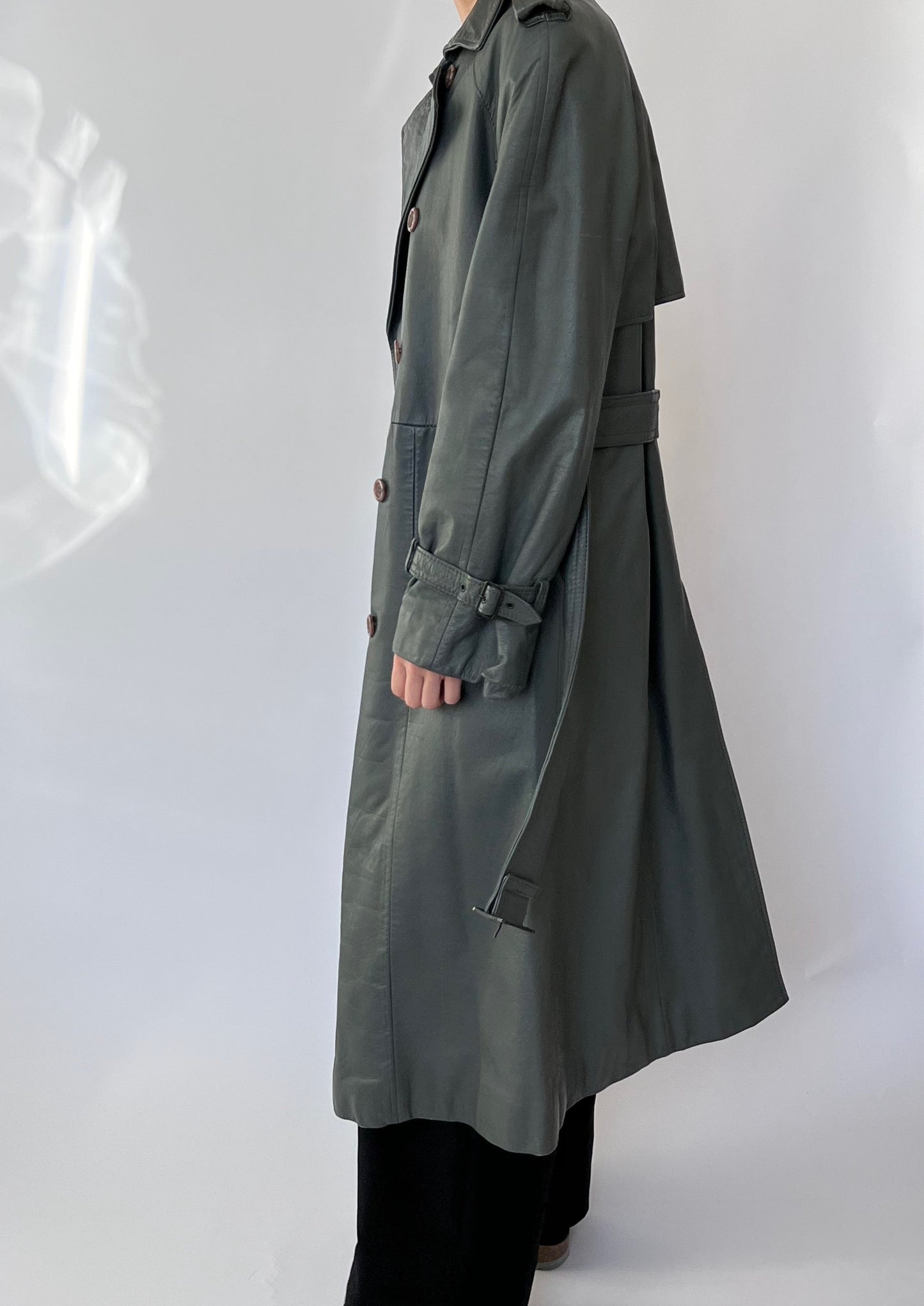 70s Grey Leather Trench Coat XS/S/M