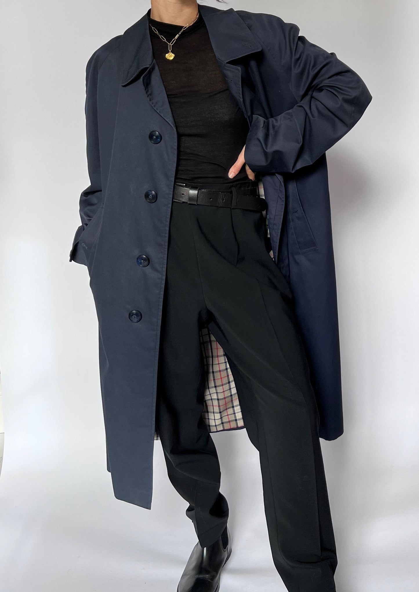 Vintage Structured Navy Trench Coat M/L