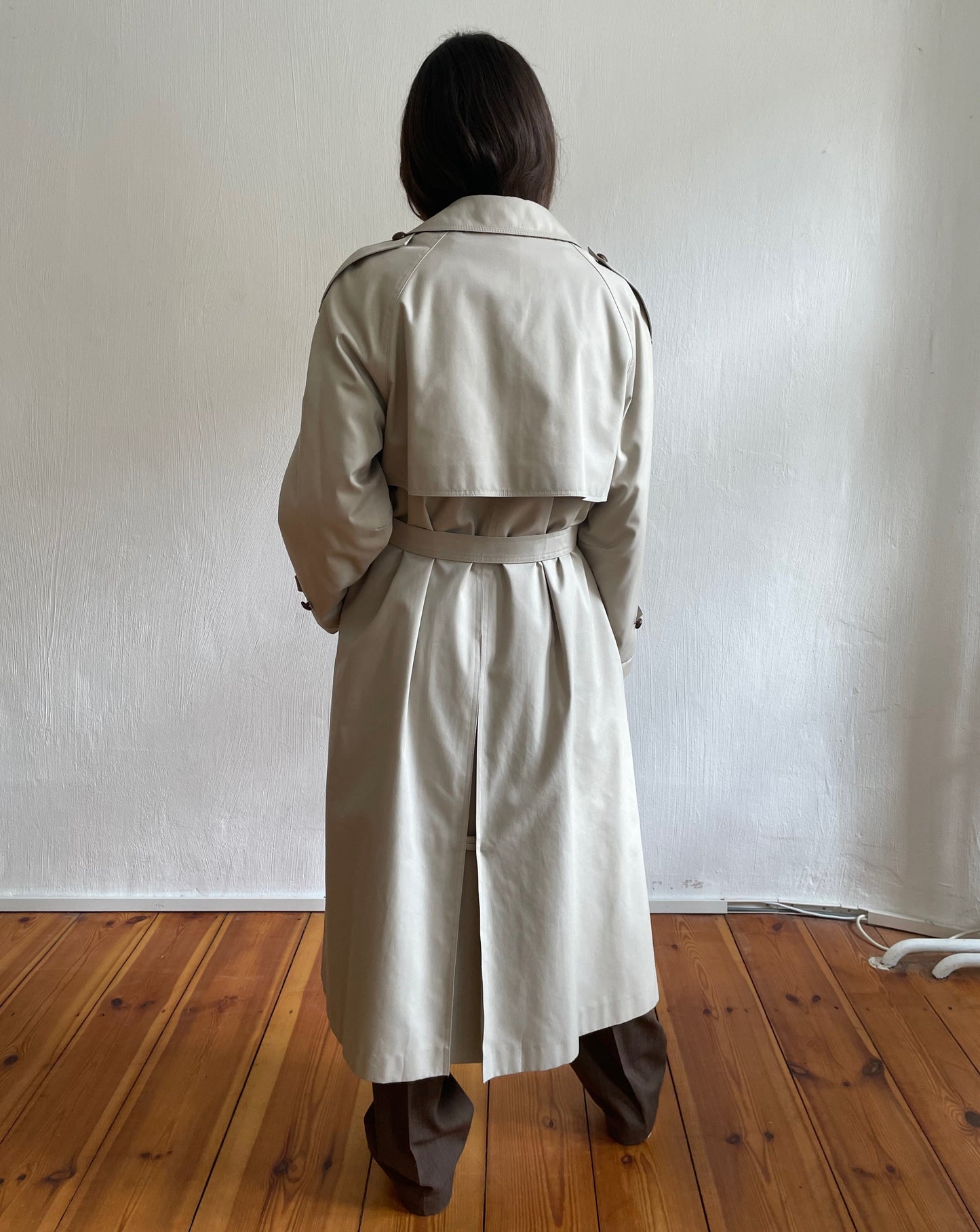 Vintage Beige Cream Maxi Belted Trench Removable Lining Size S-L