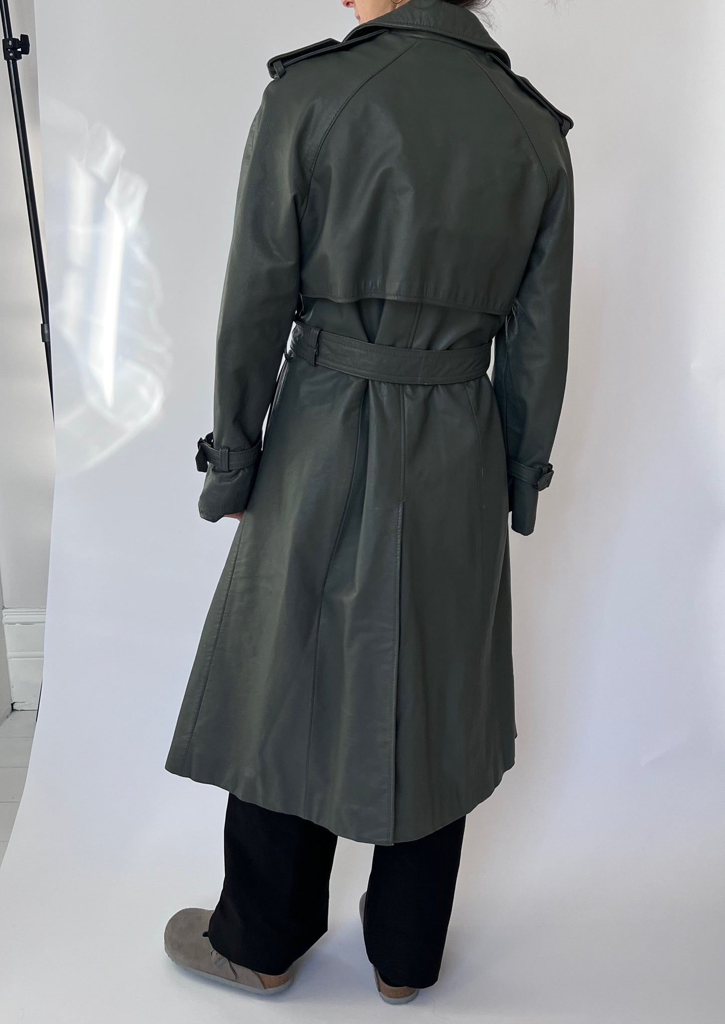 70s Grey Leather Trench Coat XS/S/M