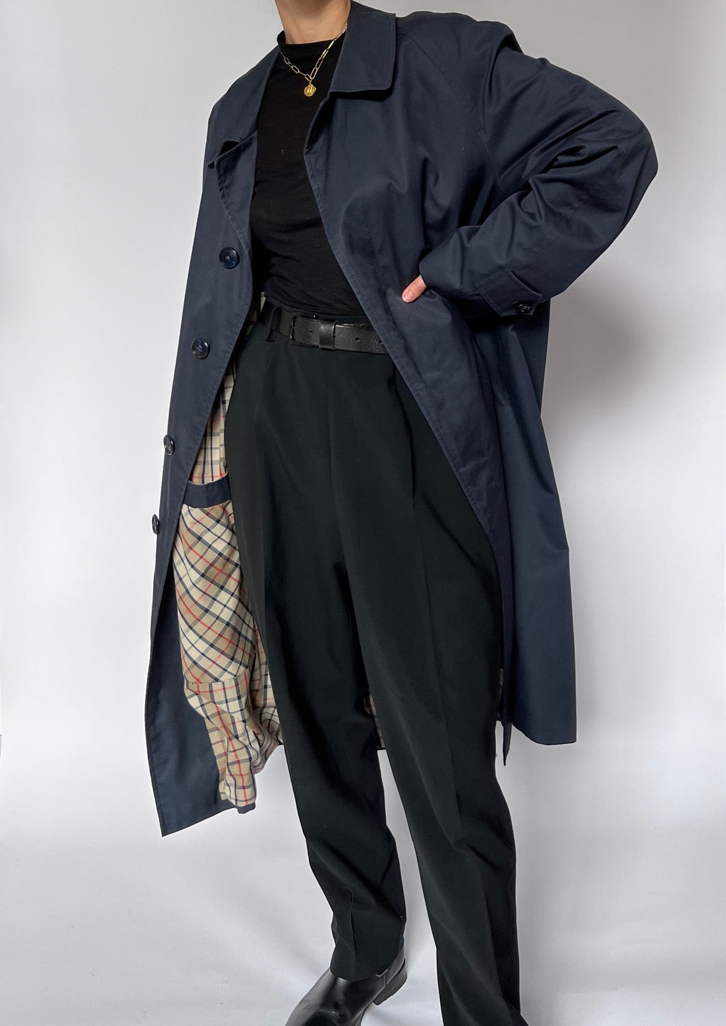 Vintage Structured Navy Trench Coat M/L