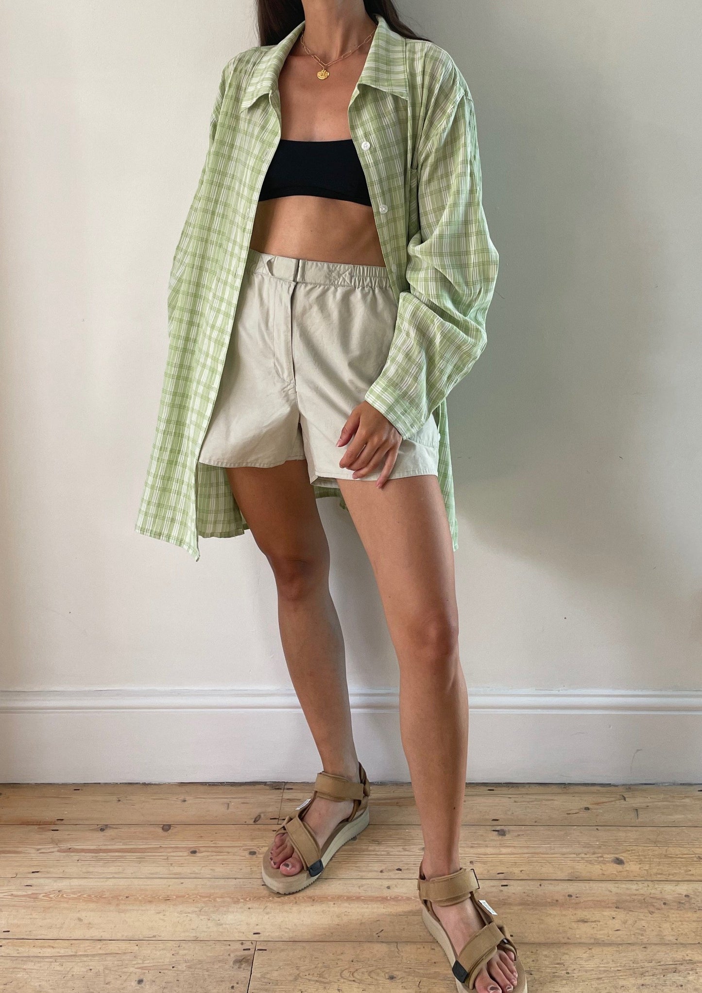 Vintage Green Seersucker Gingham Shirt Size M-XL