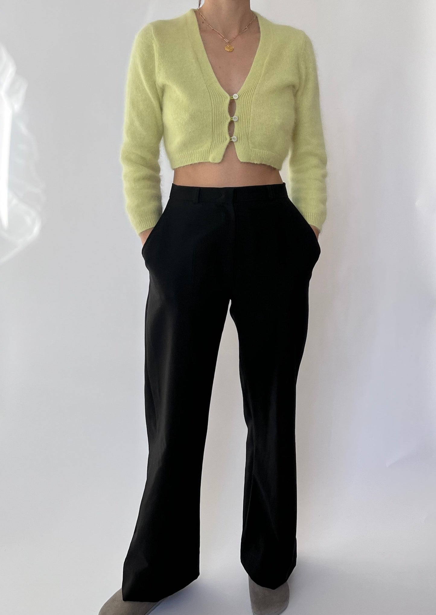 Cropped Lime Open Angora Cardigan XS/S