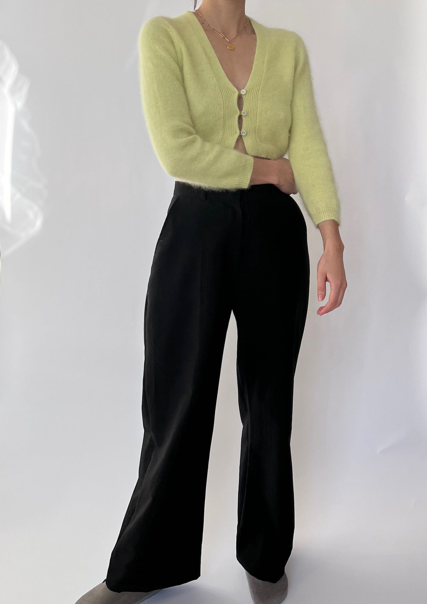 Cropped Lime Open Angora Cardigan XS/S