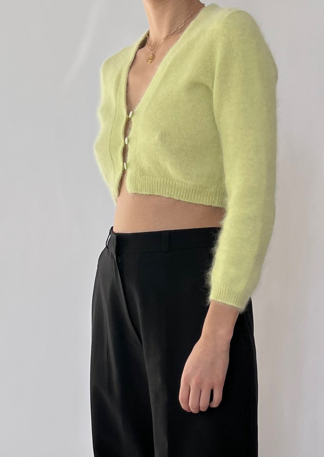 Cropped Lime Open Angora Cardigan XS/S