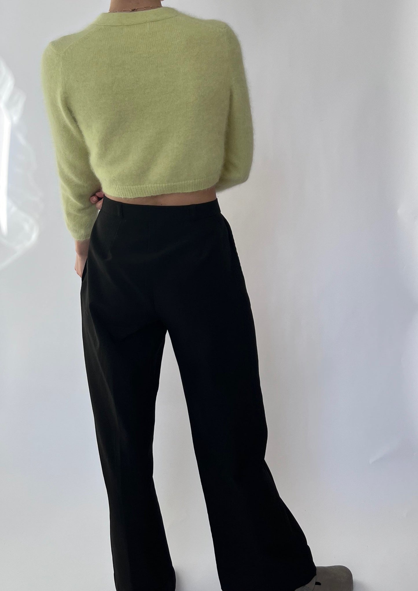 Cropped Lime Open Angora Cardigan XS/S