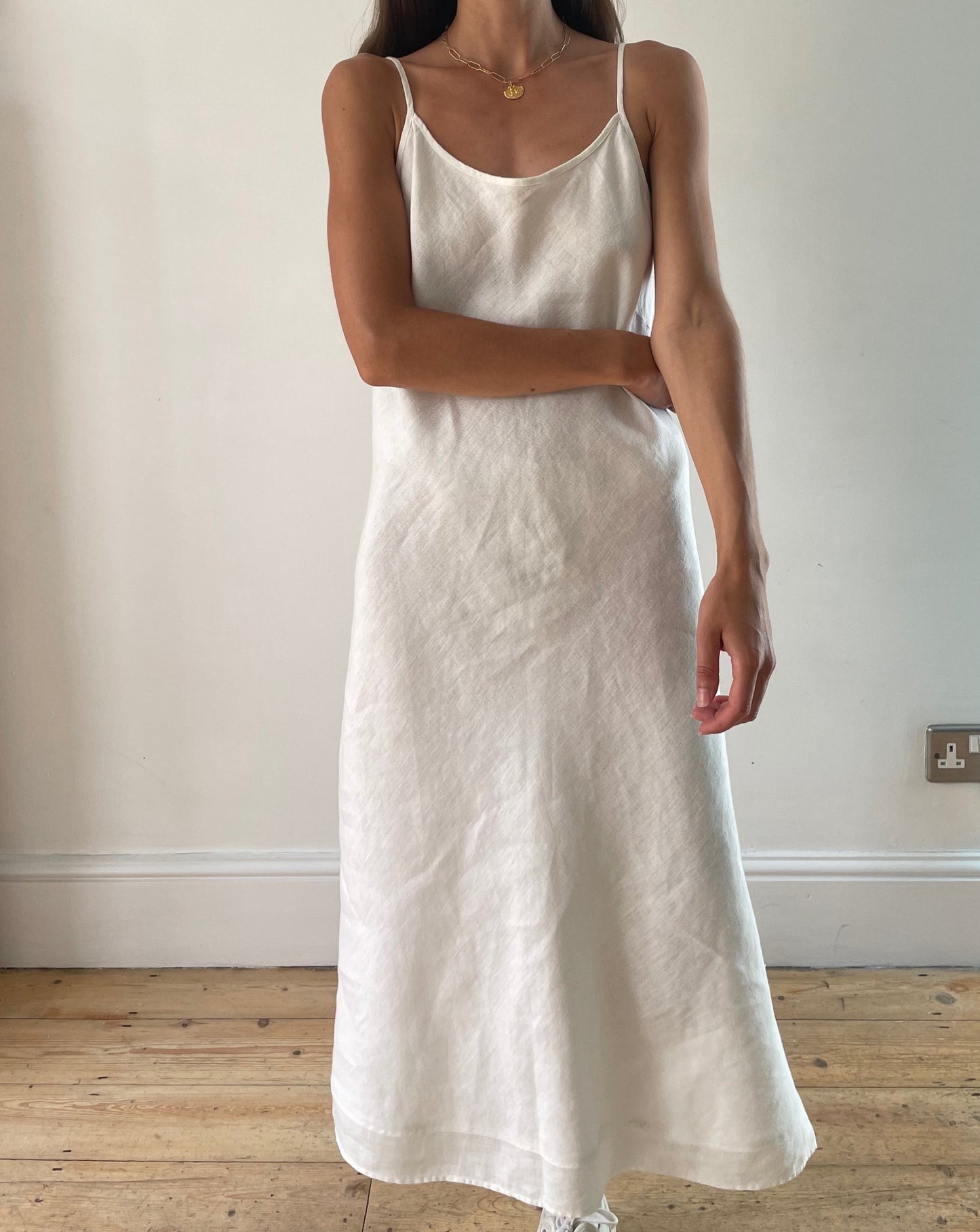 White Minimalist Linen Slip Dress Size S-M