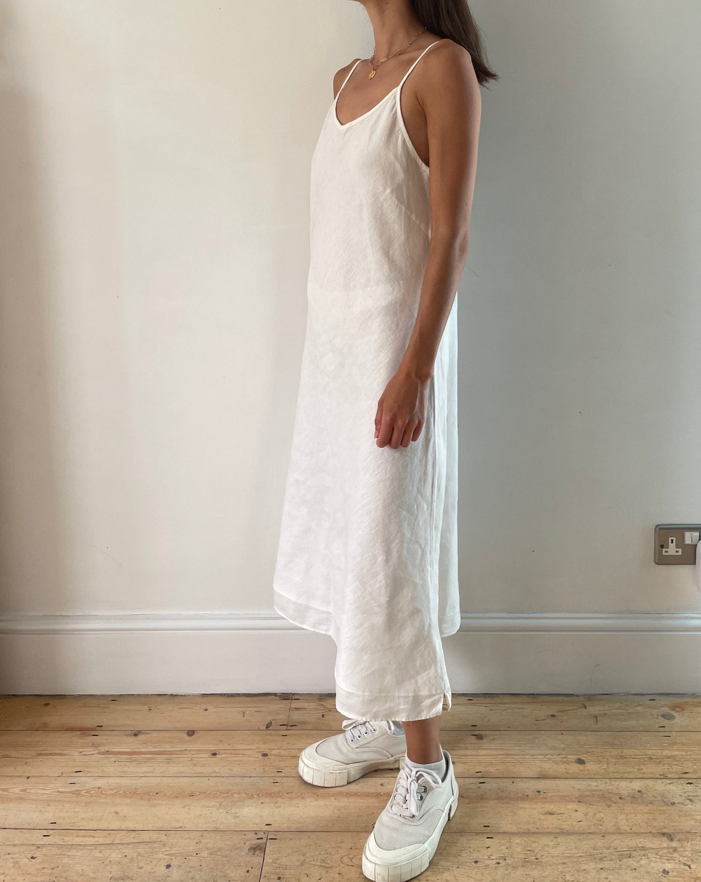 White Minimalist Linen Slip Dress Size S-M