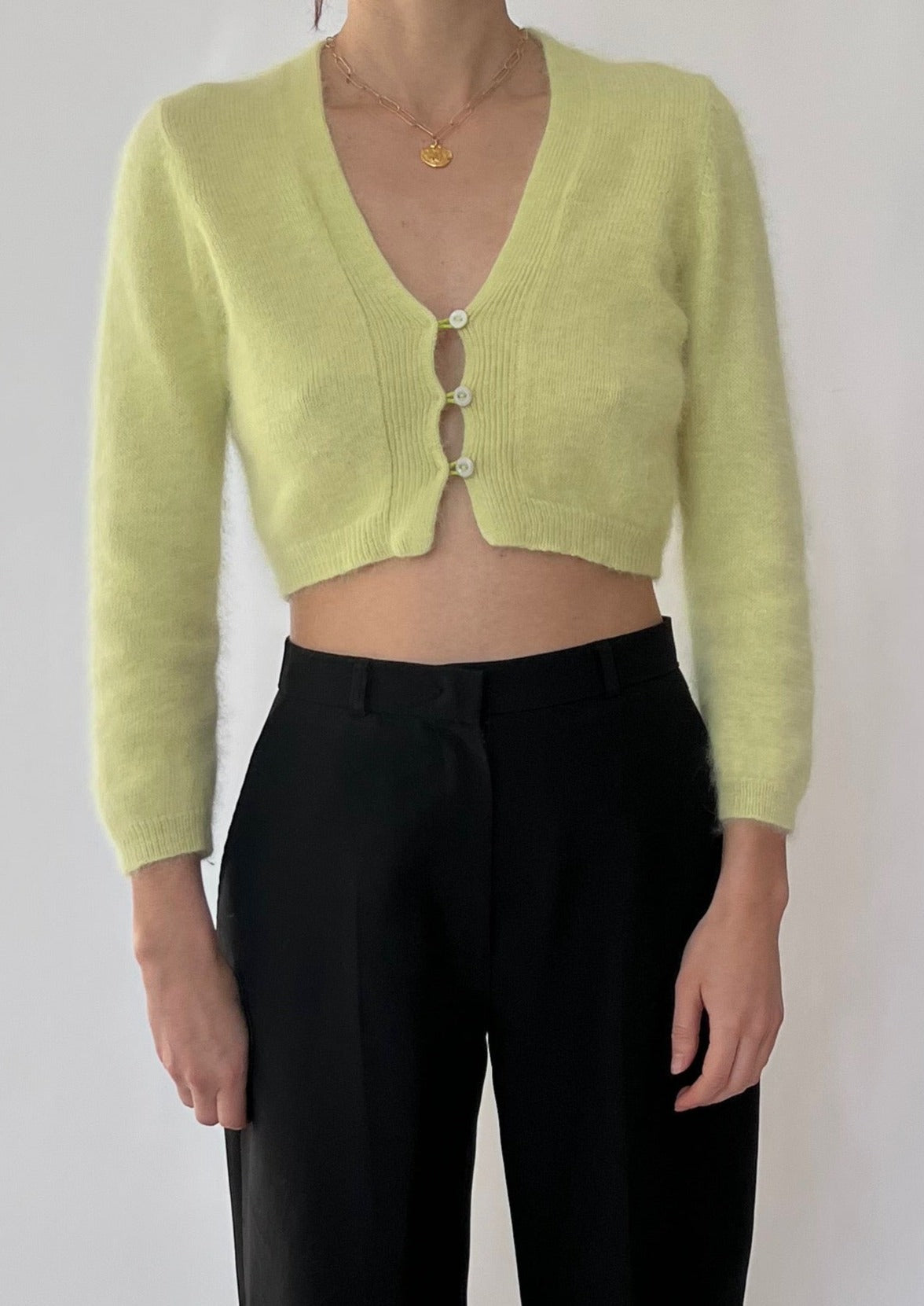 Cropped Lime Open Angora Cardigan XS/S