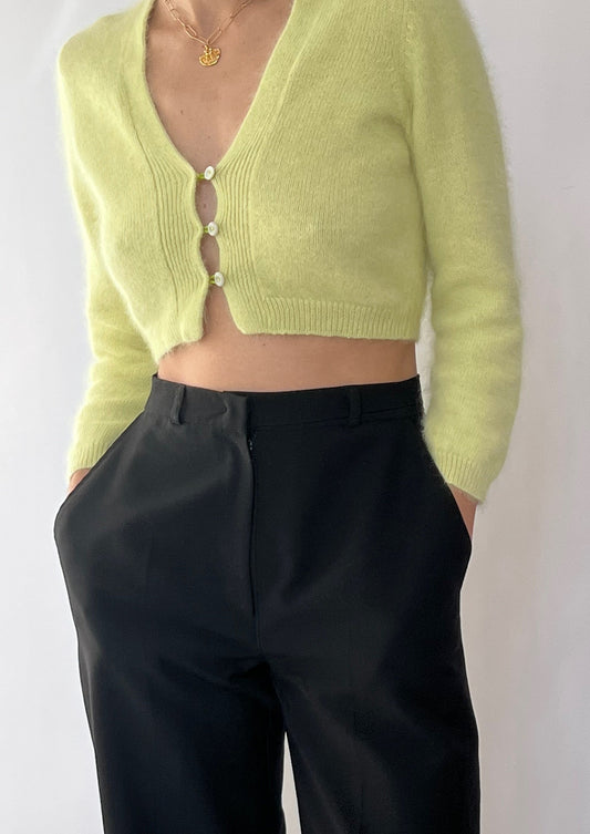 Cropped Lime Open Angora Cardigan XS/S