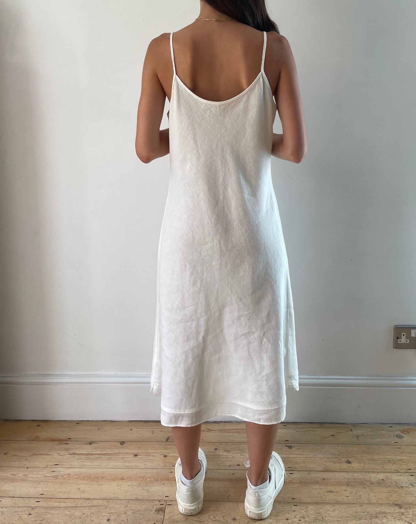 White Minimalist Linen Slip Dress Size S-M