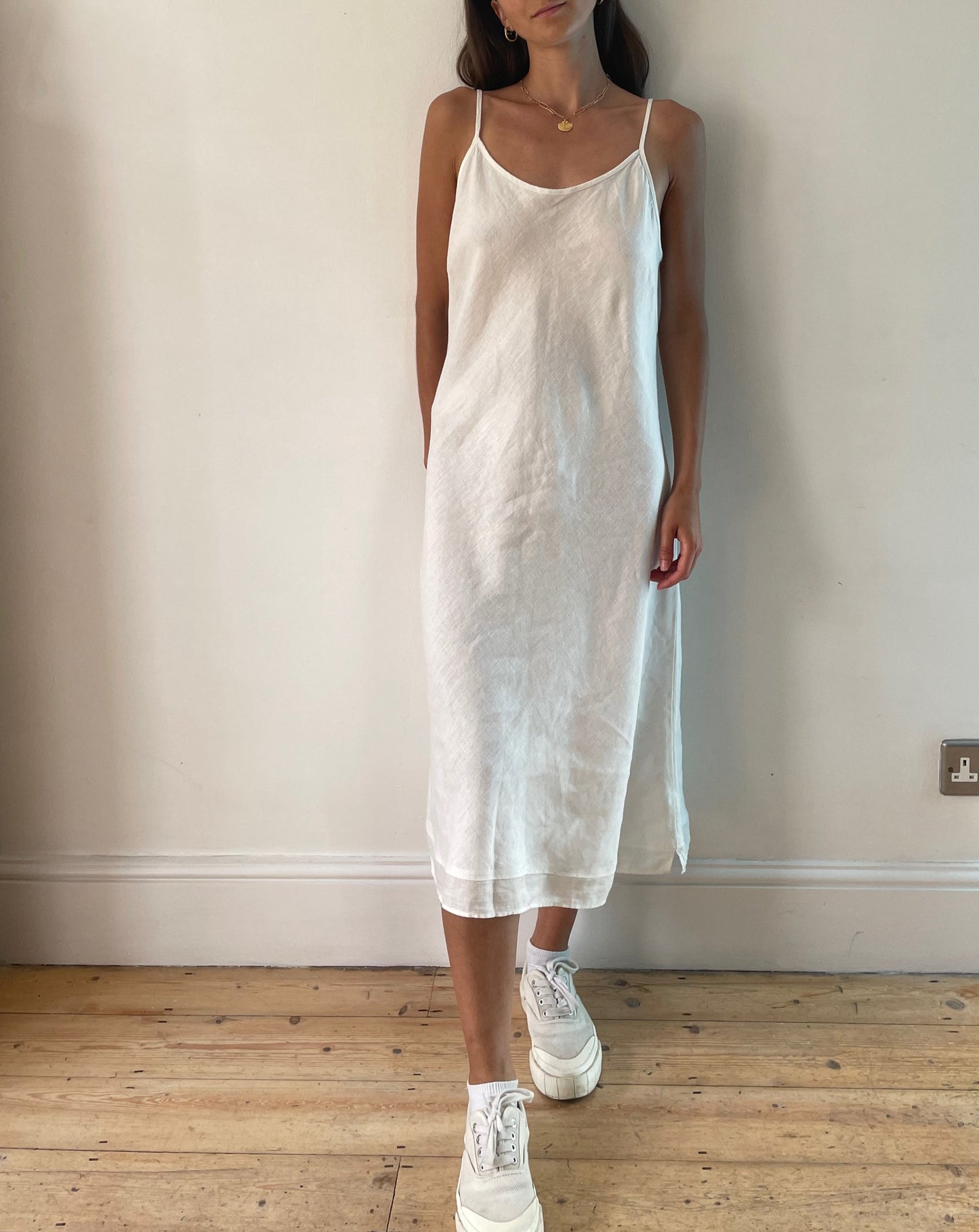 White Minimalist Linen Slip Dress Size S-M