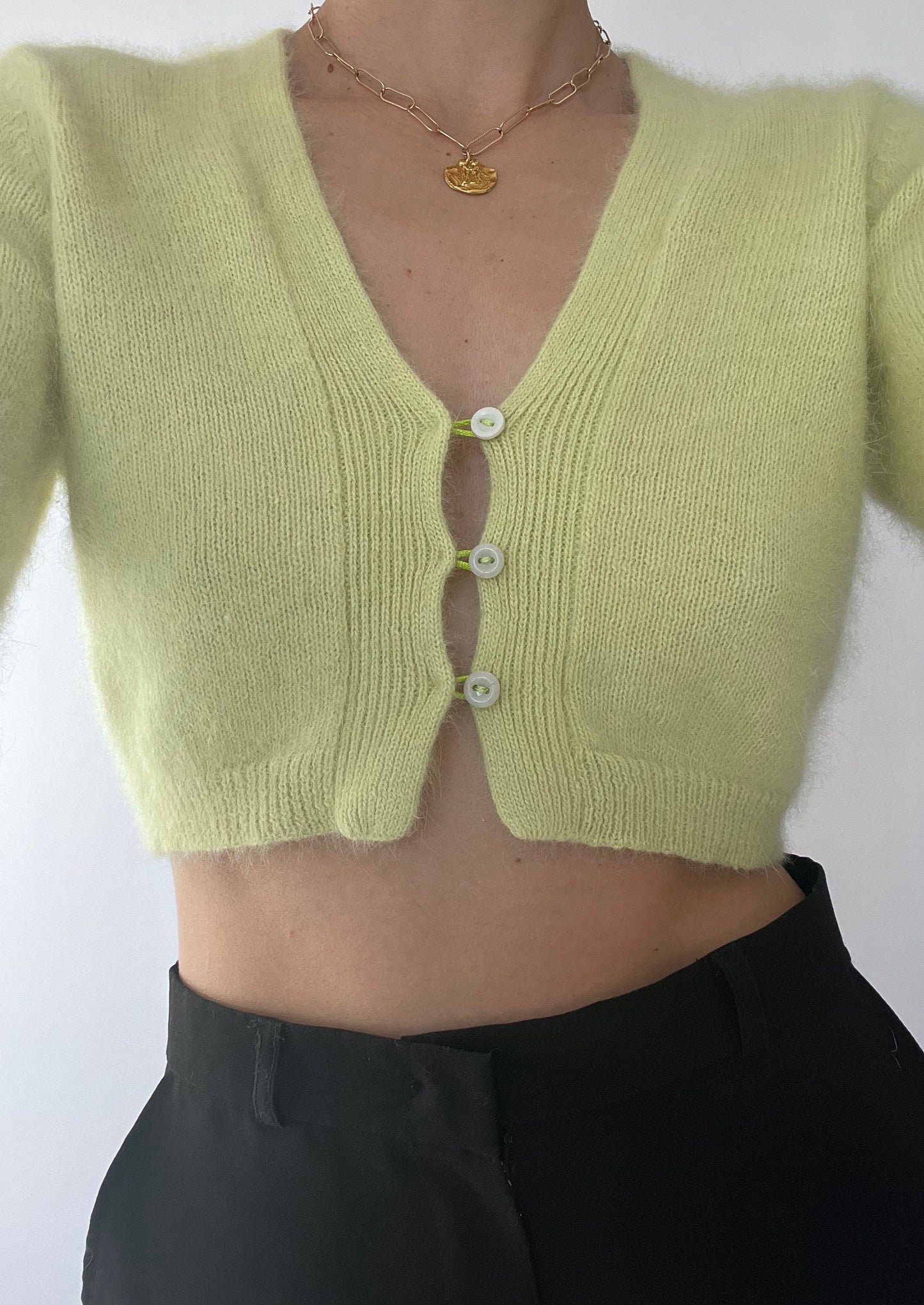 Cropped Lime Open Angora Cardigan XS/S