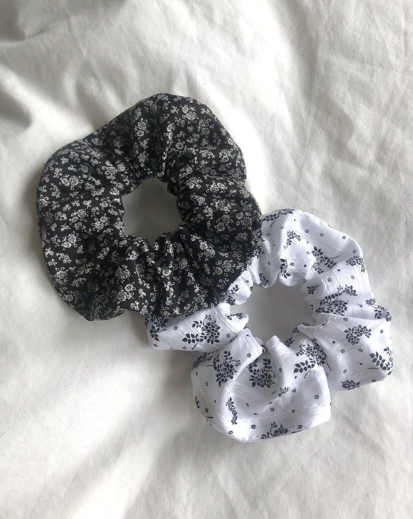 White Ditsy Floral Cotton Handmade Upcycled Oversized Scrunchie