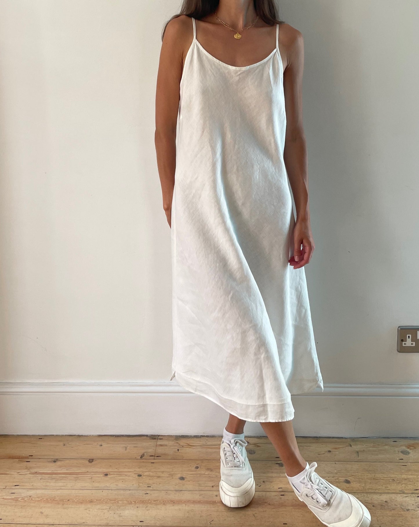 White Minimalist Linen Slip Dress Size S-M