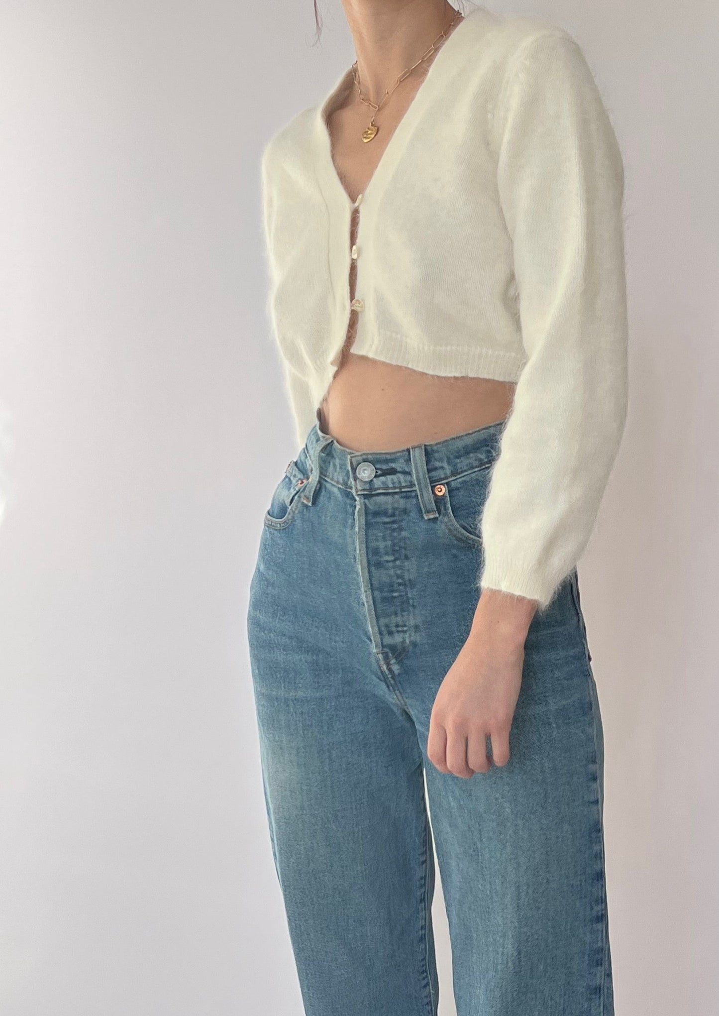Cropped Open Angora Cardigan XS/S
