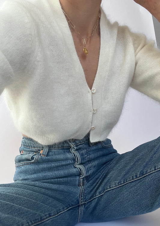 Cropped Open Angora Cardigan XS/S