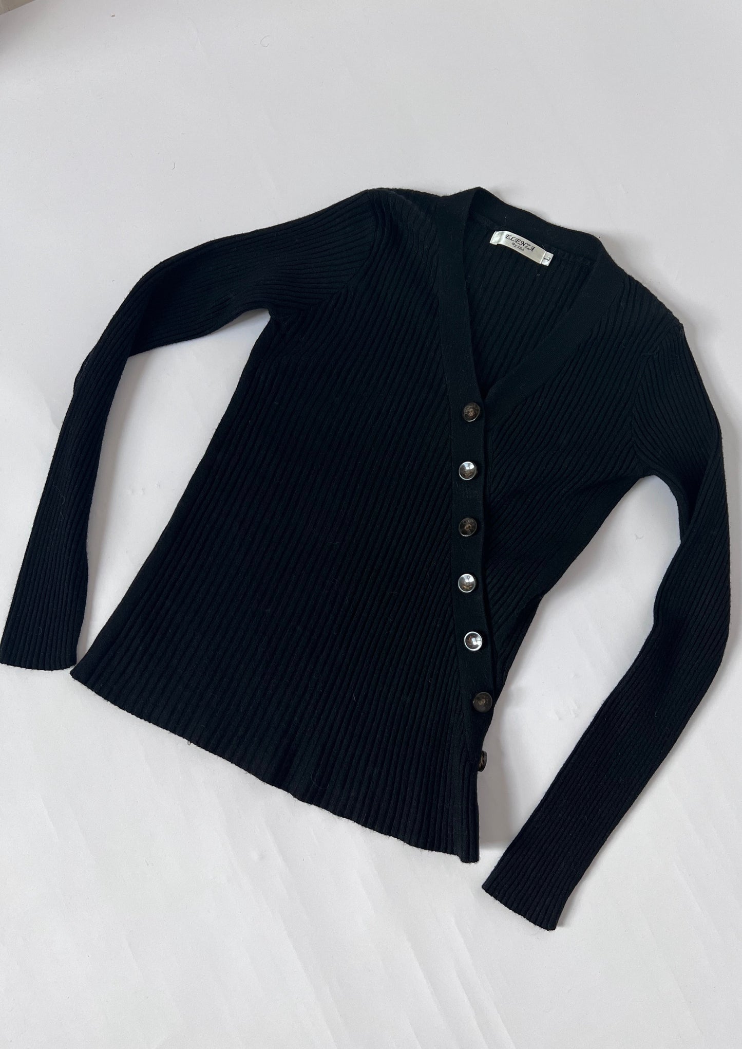 Asymmetric Black Ribbed Cardigan XS/S