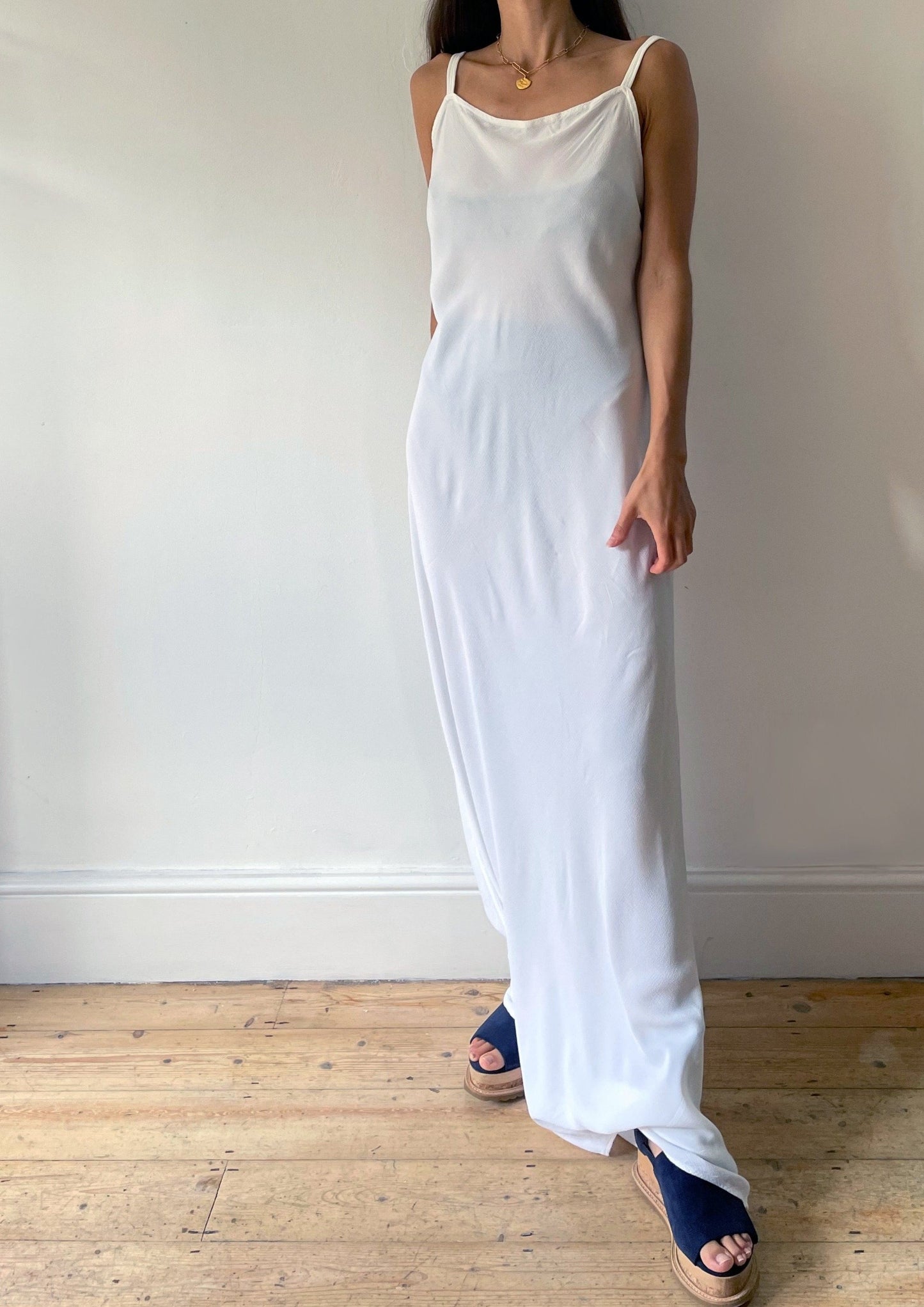 Vintage 90s Square Neck Maxi Slip Dress M-L