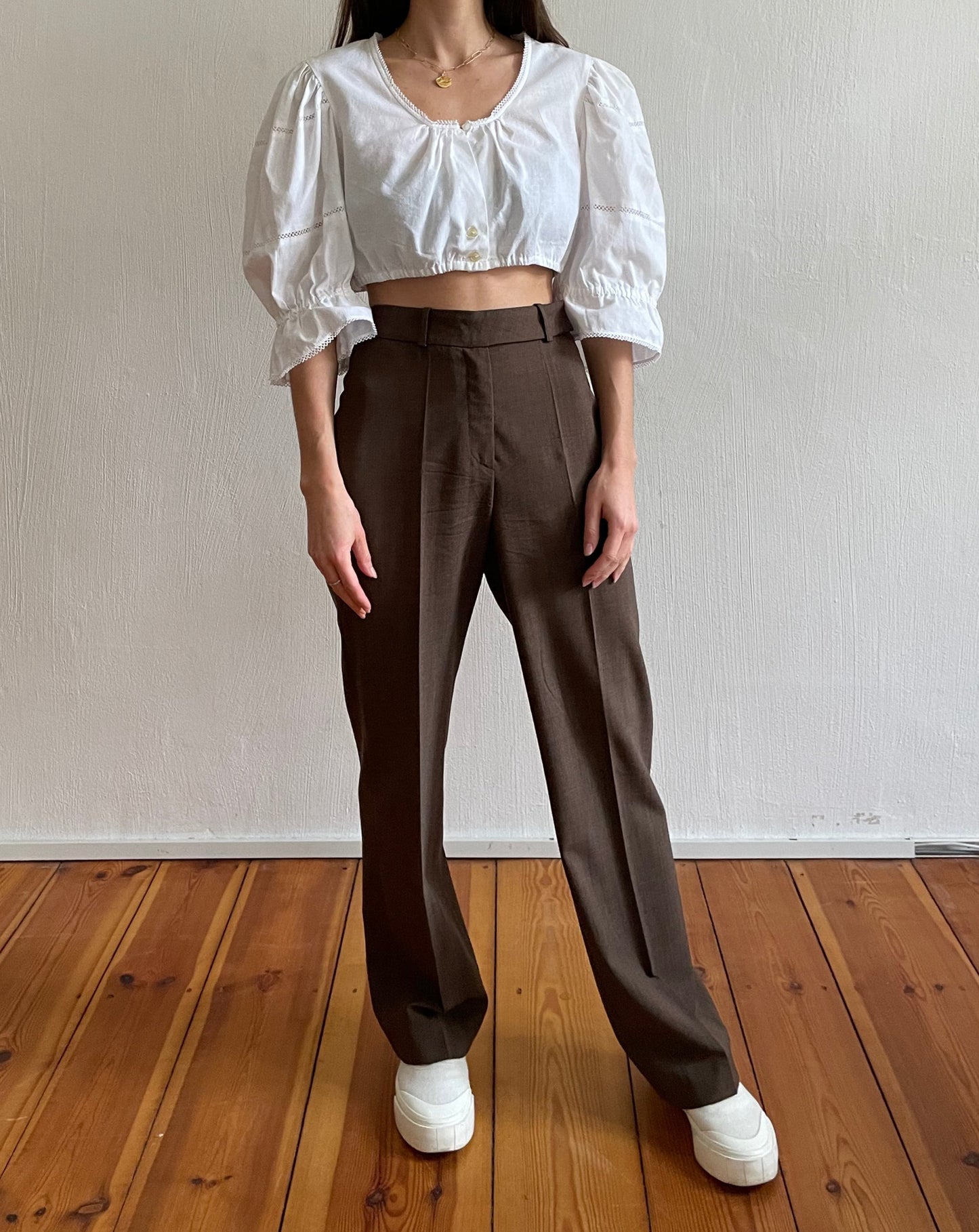 Vintage Brown Marl Wide Leg Trousers Size S Waist 26"